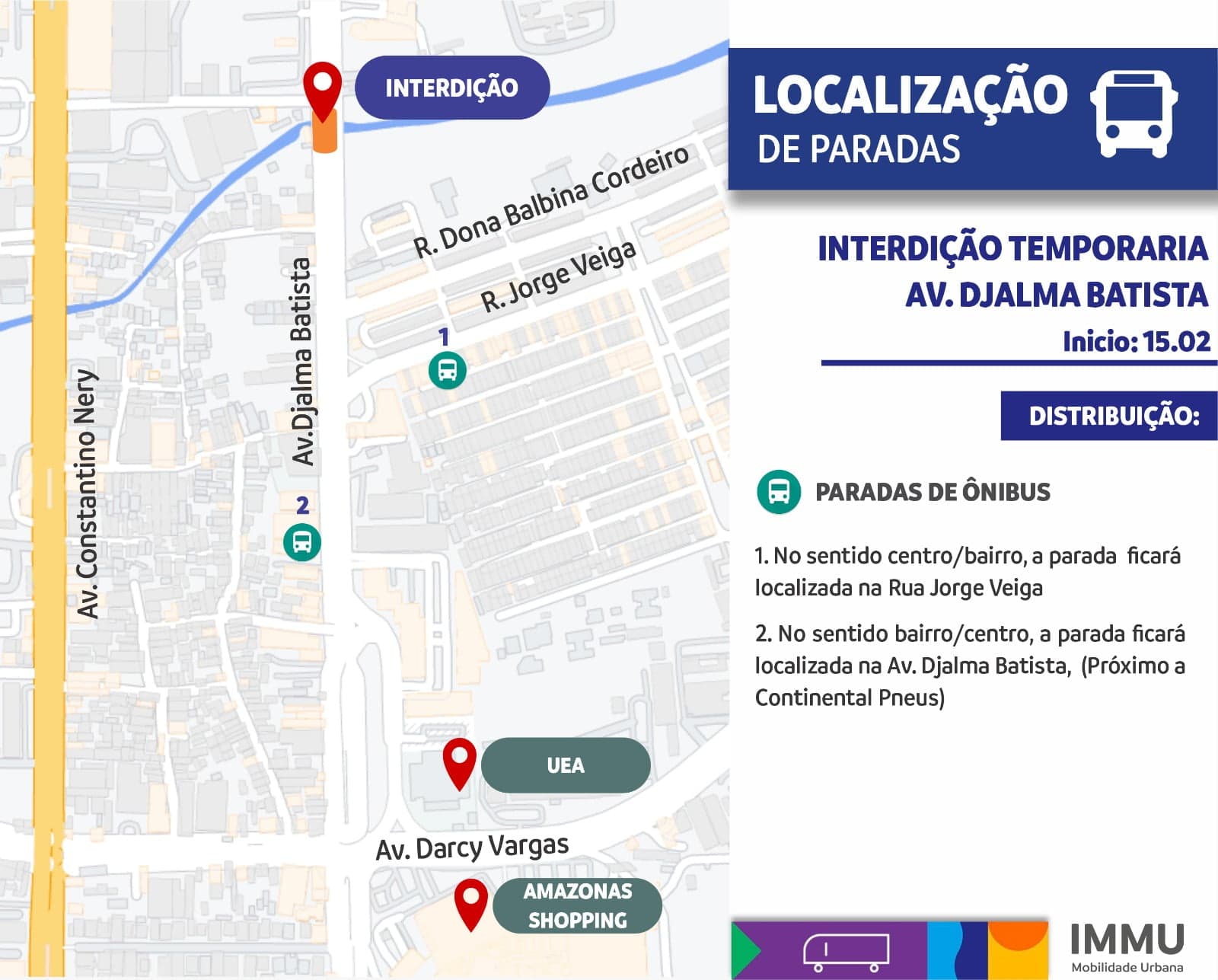 Pontos de ônibus são alterados na avenida Djalma Batista, veja quais