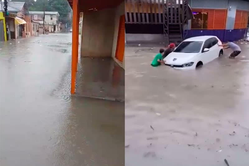 VÍDEO: Chuvas provocam estragos em Manaus; carro é arrastado por enxurrada