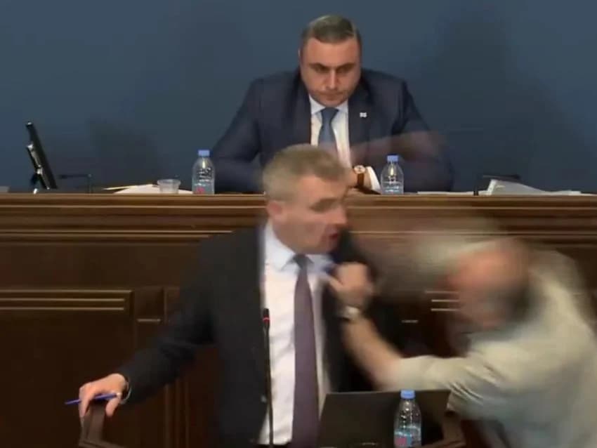 VÍDEO: Deputado dá soco em colega de parlamento e causa confusão durante votação, na Geórgia