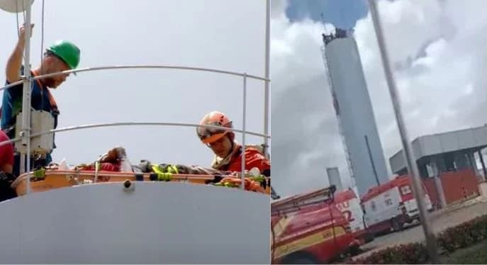 Trabalhadores despencam de tanque de água com 20 metros de altura, em Manaus