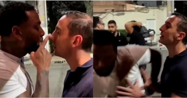 Filho de Otávio Mesquita dá tapa na cara de Nego do Borel durante briga em bar