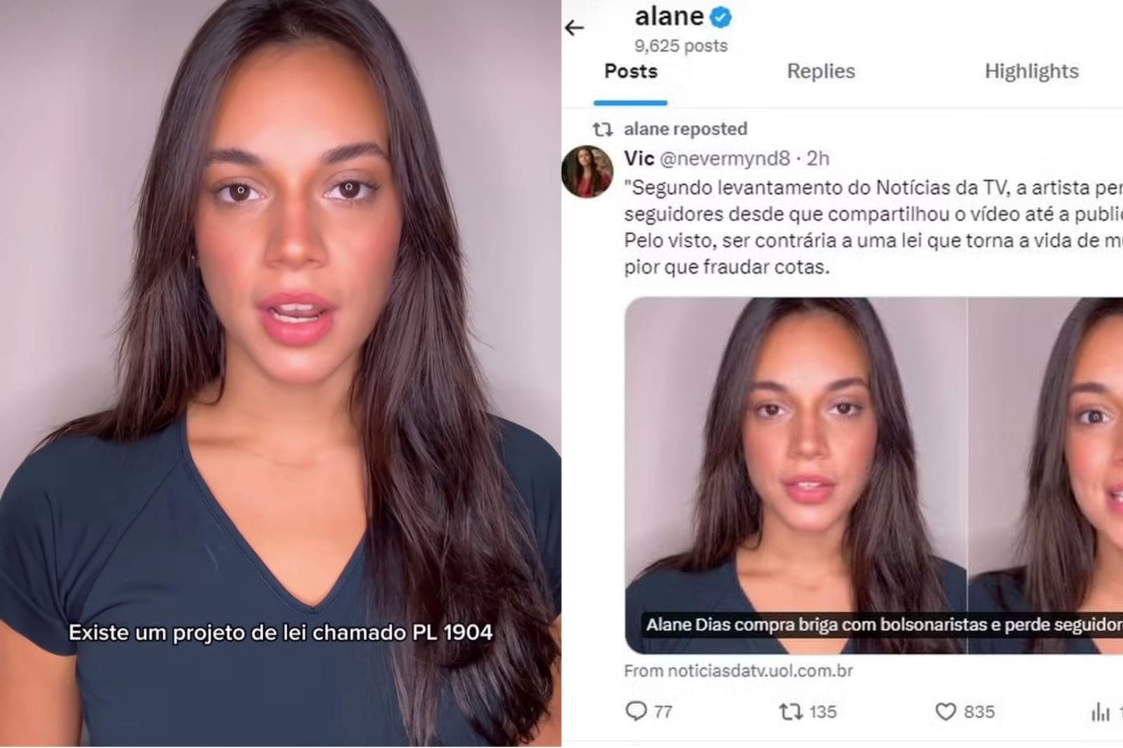 Fogo no parquinho: Após perder seguidores por ir contra PL do aborto, Alane alfineta Matteus