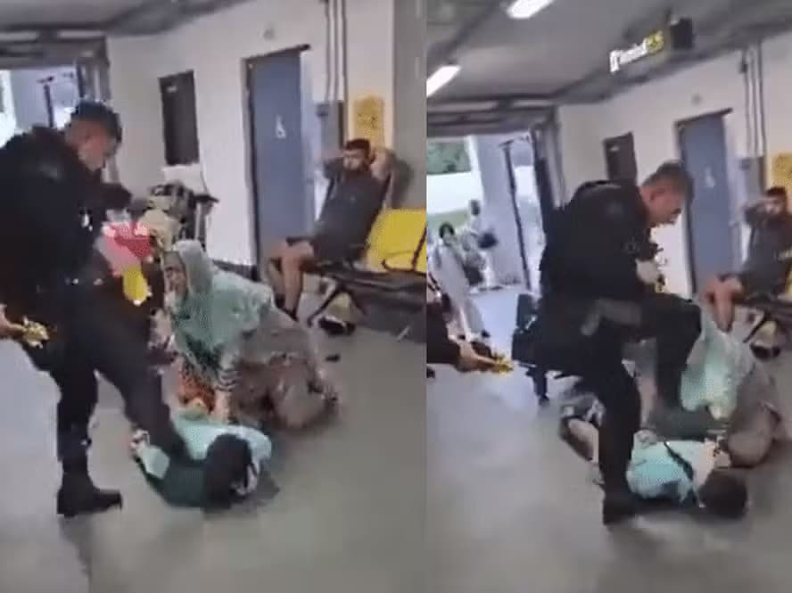 VÍDEO: Em aeroporto na Inglaterra, policial chuta e pisa na cabeça de homem durante confusão