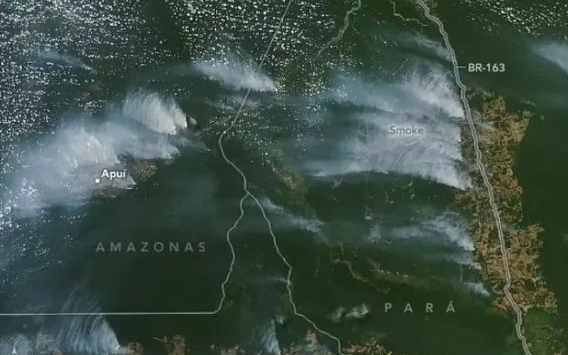 Fumaça de queimadas na Amazônia é registrada por Satélite da NASA