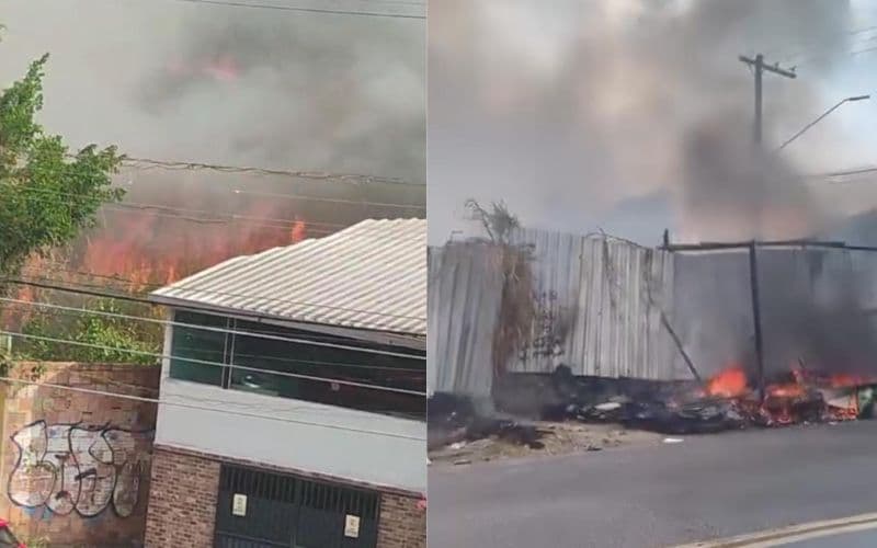 VÍDEO: Incêndio se alastra em terreno baldio e se aproxima de residência na Praça 14
