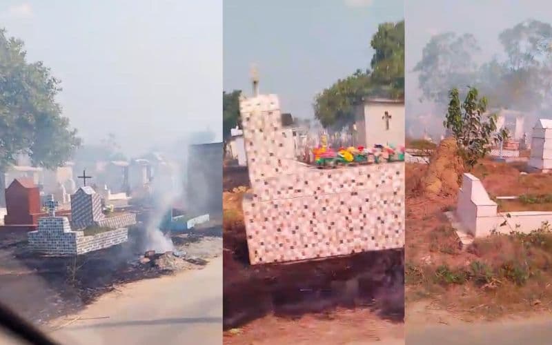 VÍDEO: Túmulos são atingidos por incêndio em cemitério no Tarumã
