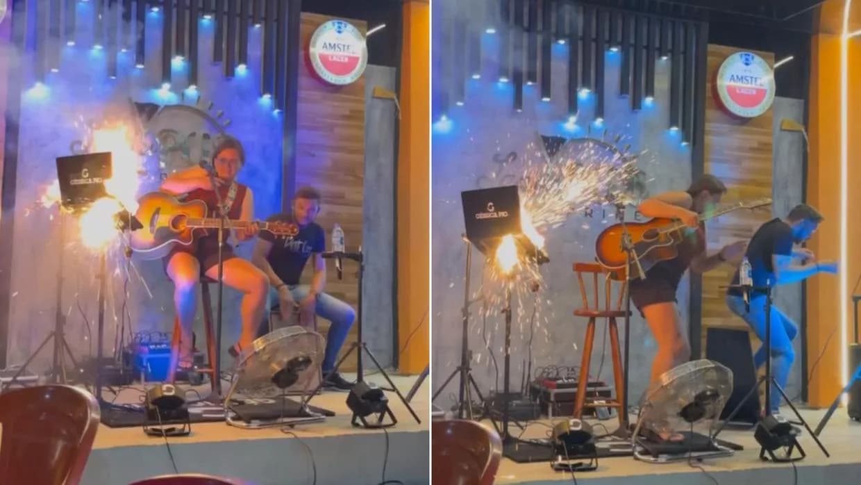 VÍDEO: notebook de cantora explode e pega fogo durante show em bar