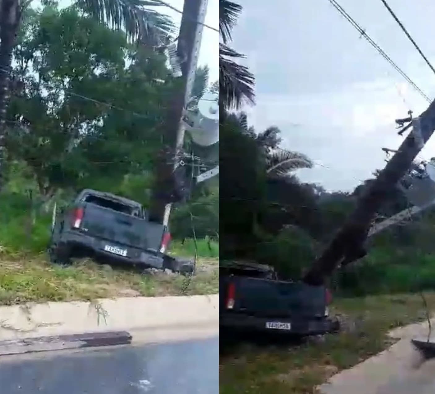 VÍDEO: Carro colide com poste de energia elétrica na rodovia AM-010