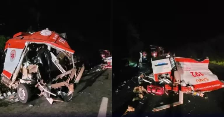 Médico, enfermeira e paciente morrem após ambulância bater em caminhão, no PR