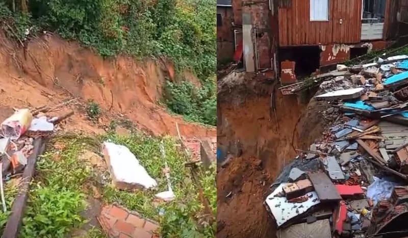 Deslizamento de terra deixa família soterrada em Manaus; veja vídeo