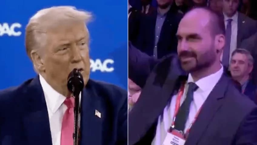 Trump cumprimenta Eduardo Bolsonaro e envia recado: “Mande um ‘oi’ para seu pai”