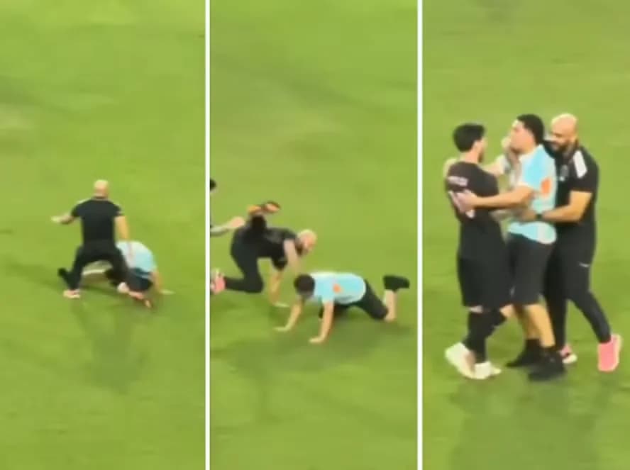 VÍDEO: Segurança de Messi leva &#8220;rasteira&#8221; de torcedor que conseguiu abraçar o ídolo no gramado