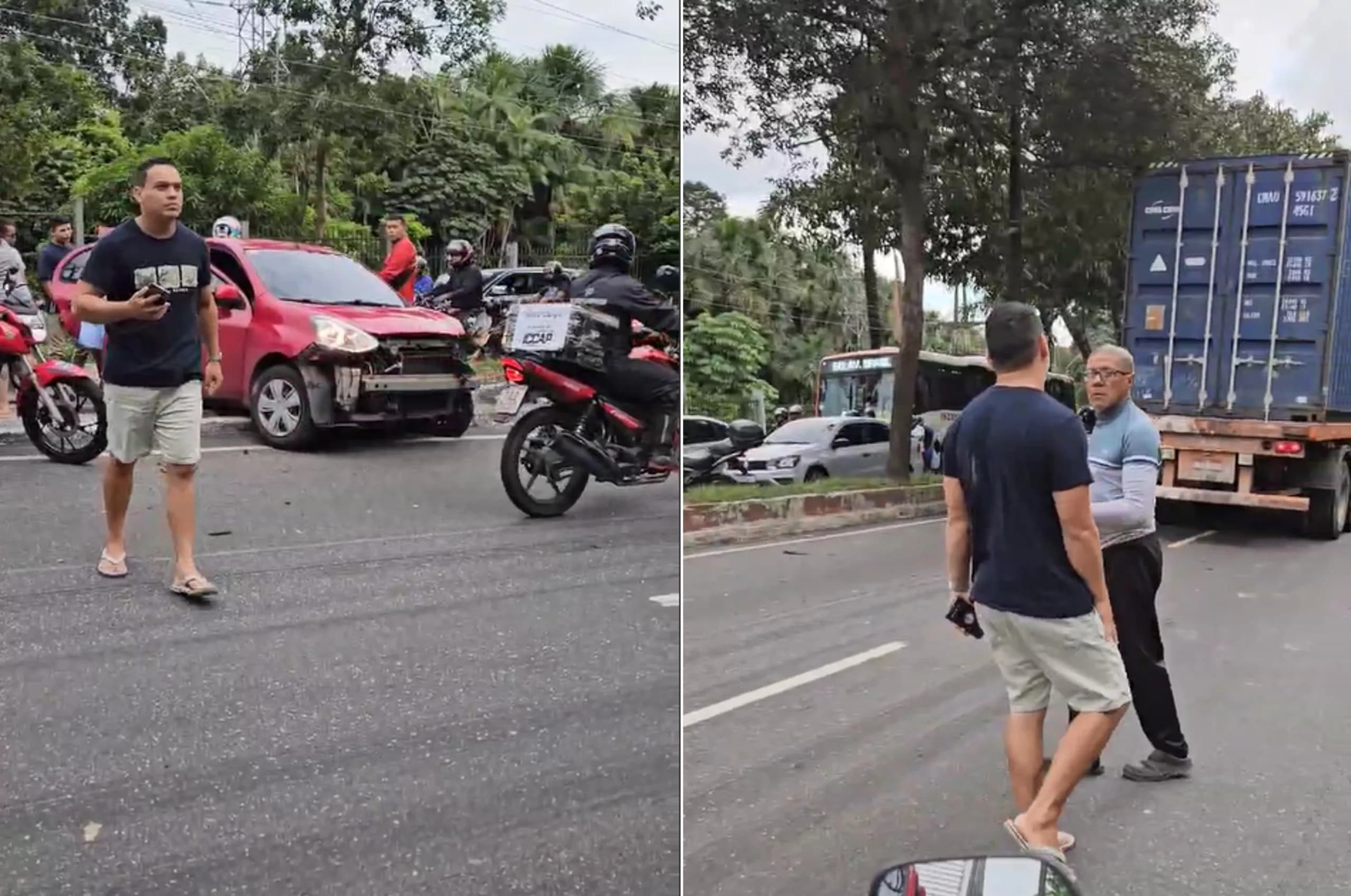 VÍDEO: Acidente entre carro e carreta deixa uma pessoa ferida na Avenida Rodrigo Otávio