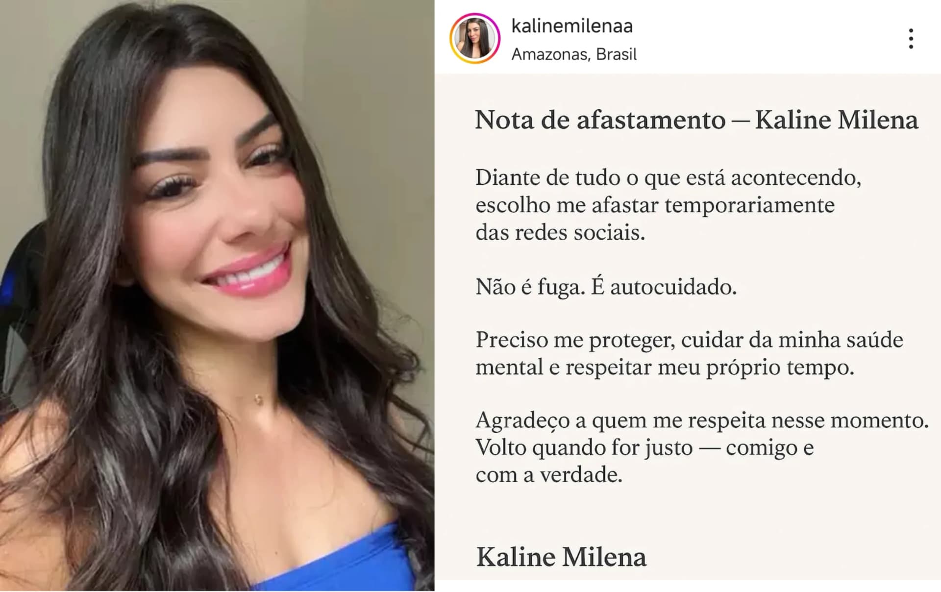 “Sim, eu recuei”: Kaline Milena publica carta aberta sobre desistência de denúncia contra cantor