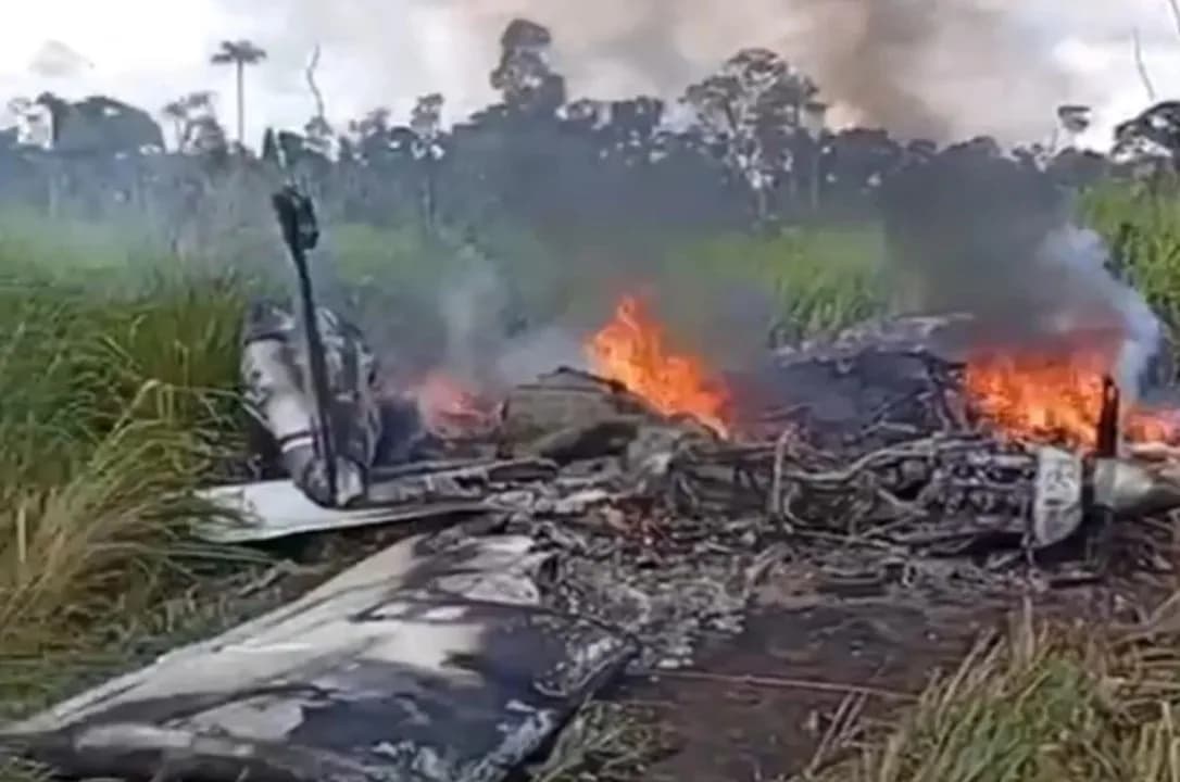 Avião com drogas cai em área de mata e moradores registram chamas no Pará