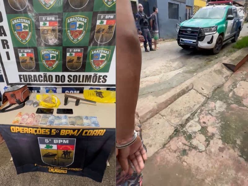 VÍDEOS: Dupla é detida com drogas, arma e dinheiro em Coari