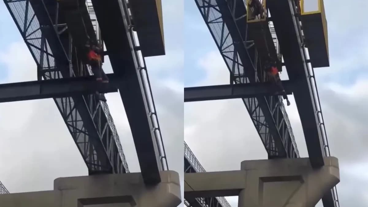 Vídeo: Trabalhador fica pendurado em obra do monotrilho de SP