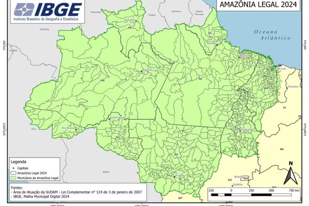 GAFE: IBGE inverte MT por MS e apaga o Acre de mapa da Amazônia Legal