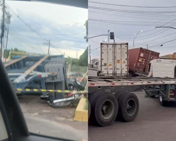 VÍDEO: Contêiner tomba na entrada do Porto do Chibatão