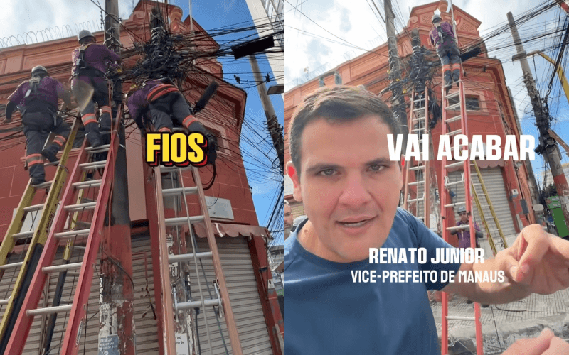 “Vai acabar”: Renato Jr garante retirada de fiações em excesso que poluem visual do Centro de Manaus