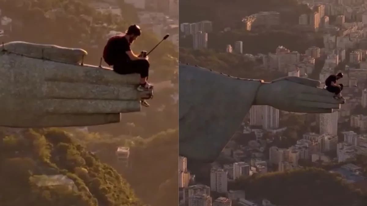 VÍDEO: Homem salta de paraquedas da mão do Cristo Redentor; polícia investiga