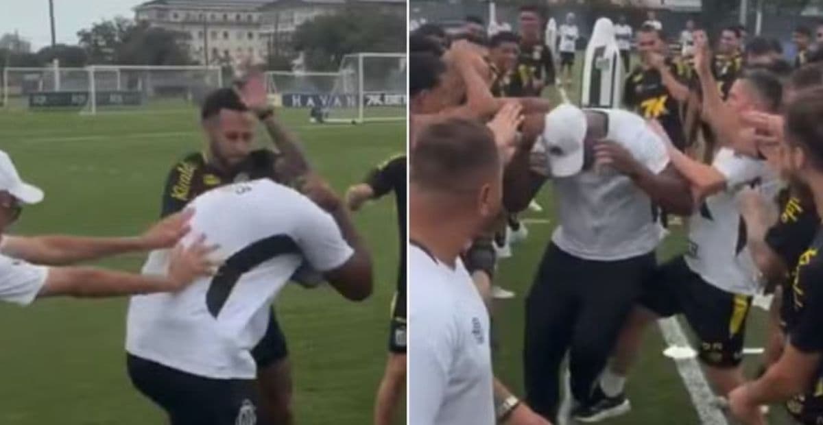 Neymar e elenco do Santos aplicam trote em segurança por bolada em Mavie