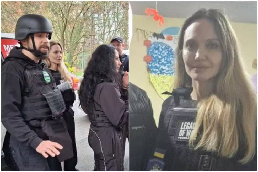 Atriz Angelina Jolie visita zona de guerra na Ucrânia