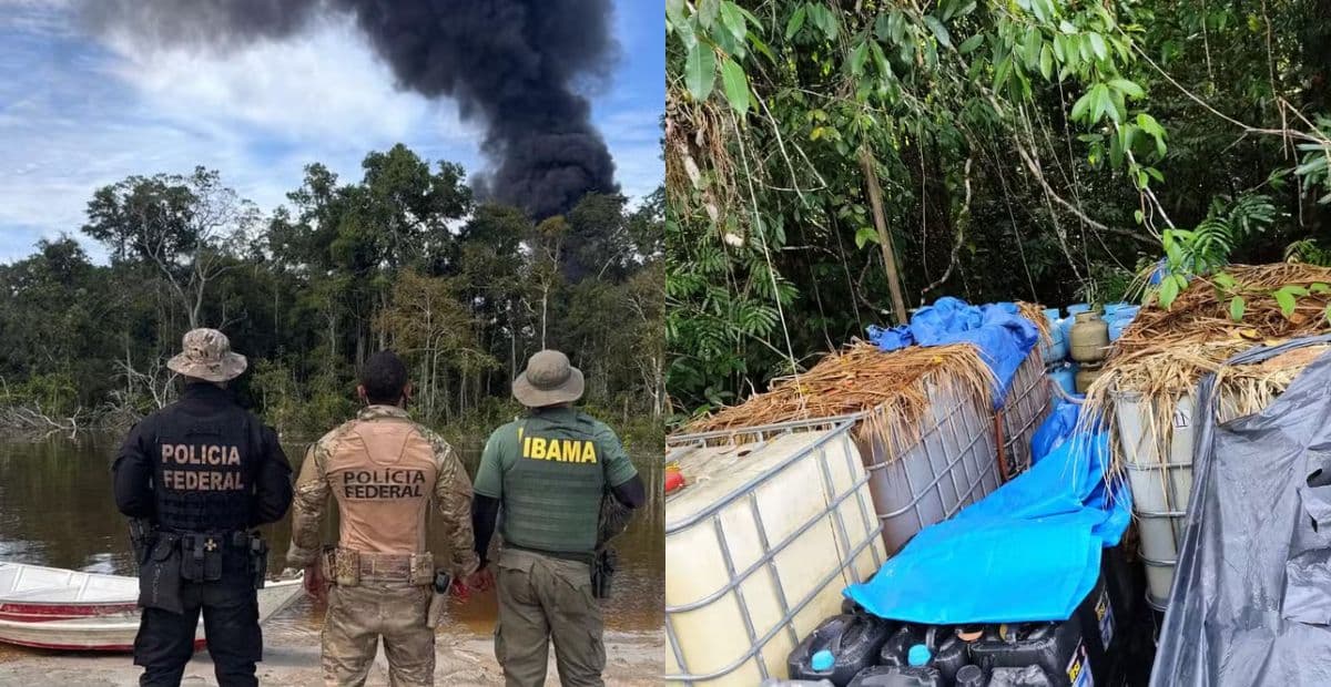 PF e polícia da Colômbia destroem dragas de garimpo ilegal na fronteira da Amazônia