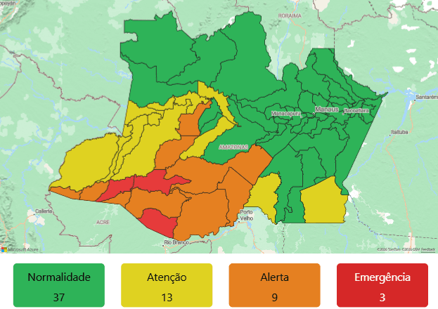 Três municípios do Amazonas entram em Estado de Emergência por conta da cheia