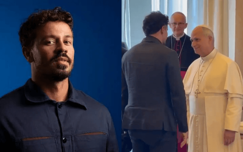 Artista brasileiro entrega camiseta de Lula ao papa Leão XIV