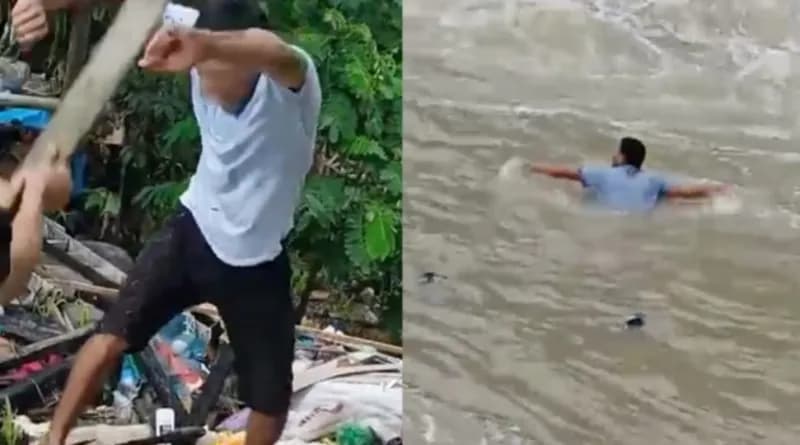 Vídeo: Homem se joga em igarapé para fugir do tribunal do crime