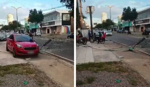 VÍDEO: Poste cai em via pública e atrapalha o trânsito em Avenida de Manaus
