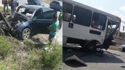 VÍDEOS: Carro colide com ônibus e causa acidente gravíssimo, em Manaus
