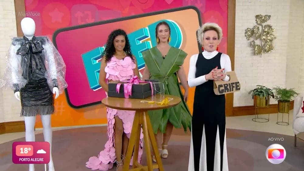 Influenciadora tocantinense surpreende Ana Maria Braga com réplicas de vestidos feitos com materiais inusitados