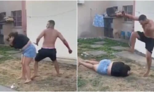 VÍDEO: Marido é flagrado espancando esposa com socos e chutes, no Ceará