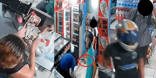 VÍDEOS: Dupla assalta mercadinho e põe clientes para deitar no chão, em Manaus