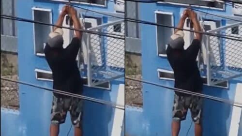 VÍDEO: Homem se arrisca e furta fios elétricos de residência, em Manaus