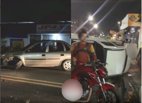 VÍDEO: Motorista entra na contramão, bate em outro carro e capota, em Manaus