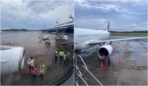 VÍDEOS: pássaro bate em turbina e interrompe decolagem de avião com políticos amazonenses