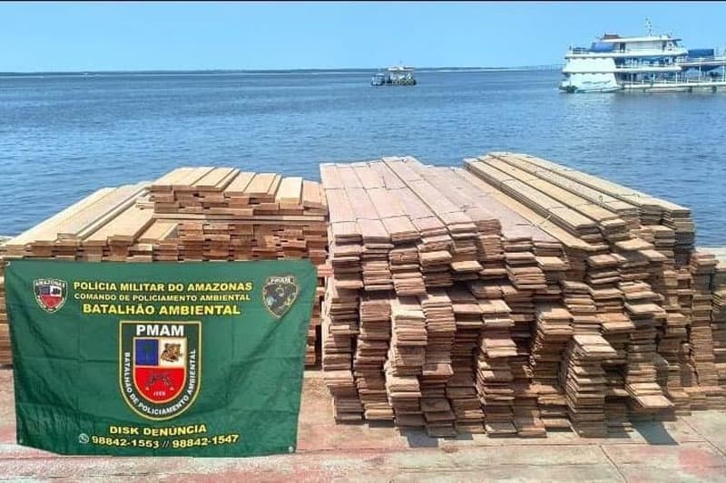 Polícia Militar aprende 10 m³ de madeira ilegal no porto de Manaus