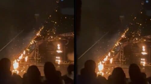 VÍDEO: Palco de casa de show pega fogo durante apresentação musical em Maceió