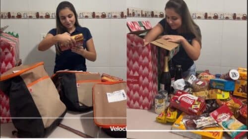 VÍDEO: Jovem viraliza ao mostrar itens de cestas de Natal ‘recheadas’ de empresa