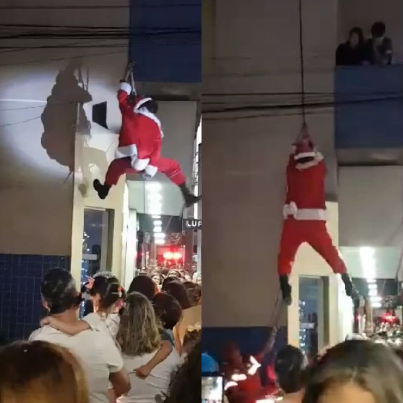 VÍDEO: Ao descer de rapel, Papai Noel fica pendurando pela barba