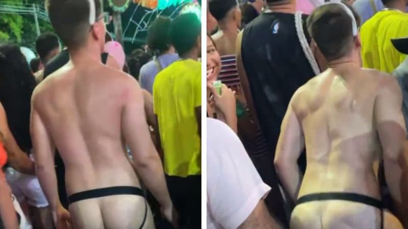 VÍDEO: Folião deixa “comissão de fundo” à mostra durante bloco de Carnaval