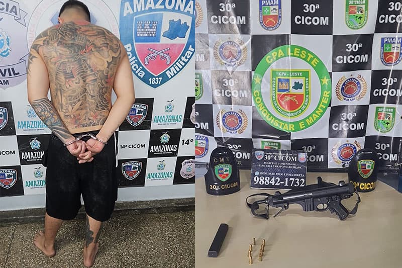 ‘Piratinha’ do CV é preso pela PM com submetralhadora em Manaus