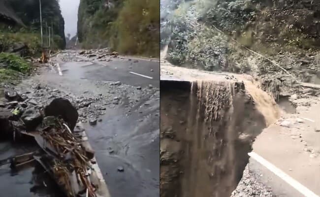 VÍDEO: Rodovia na fronteira com a China foi arrastada após grave deslizamento de terra na Índia