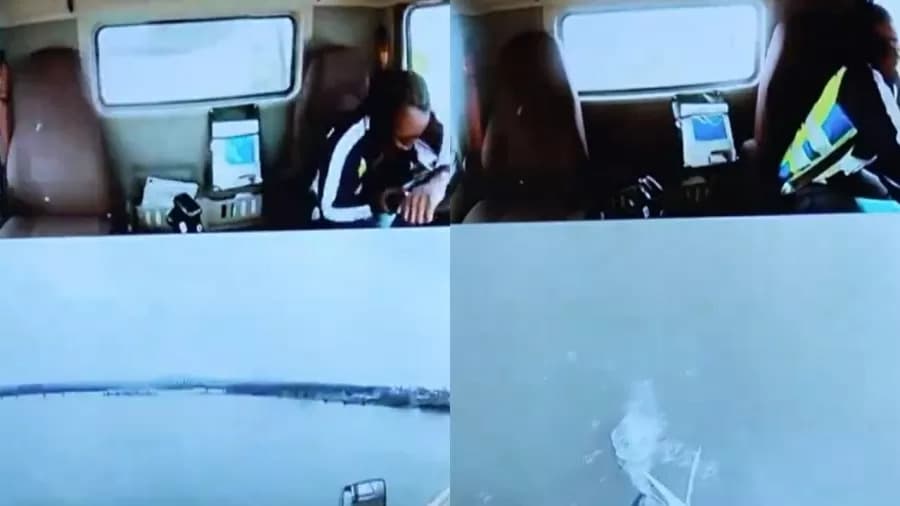 VÍDEOS: Câmera mostra momento de acidente com caminhão nos EUA; Motorista fica pendurada em ponte