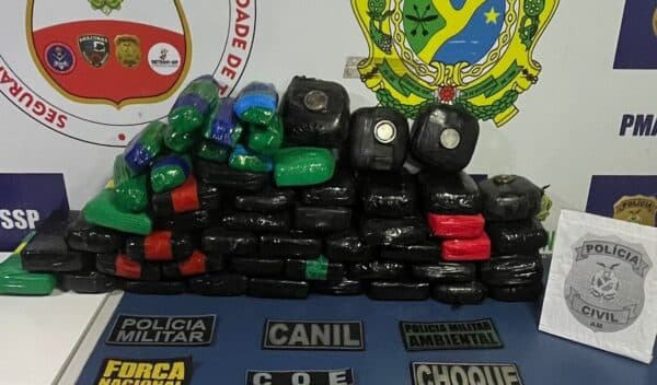 Grupo é preso com 54 kg de cocaína e pasta-base, avaliadas em R$ 3 milhões, no Amazonas