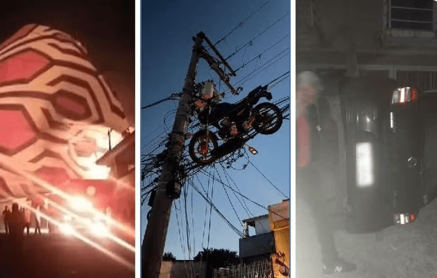 VÍDEOS: balão cai sobre casas, arrasta carro, pendura moto em fios e deixa bairros sem energia em SP