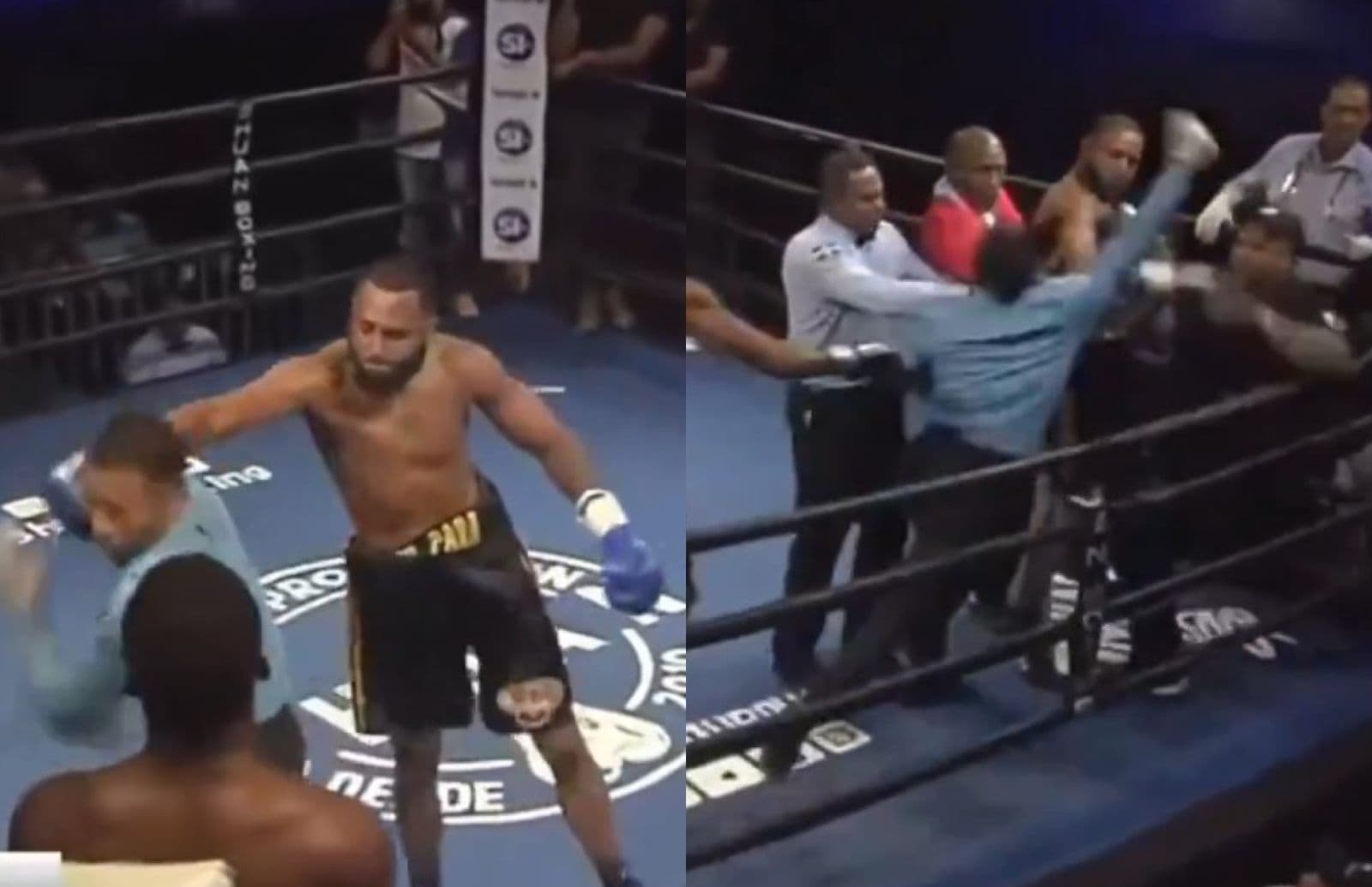 VÍDEO: Árbitro de boxe é agredido por lutador, revida golpe e foge do ringue